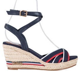 Comer Wedge Sandals With Stripes blue multicolored