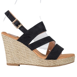 Small Swan Black Sandals On Wedge Small Swan Black Sandals On Wedge