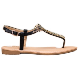 Small Swan Elegant Sandals With Cubic Zirconia black