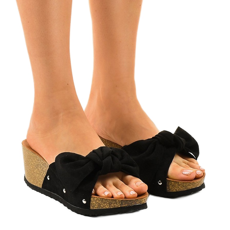 Black wedge sandals 7862-KL