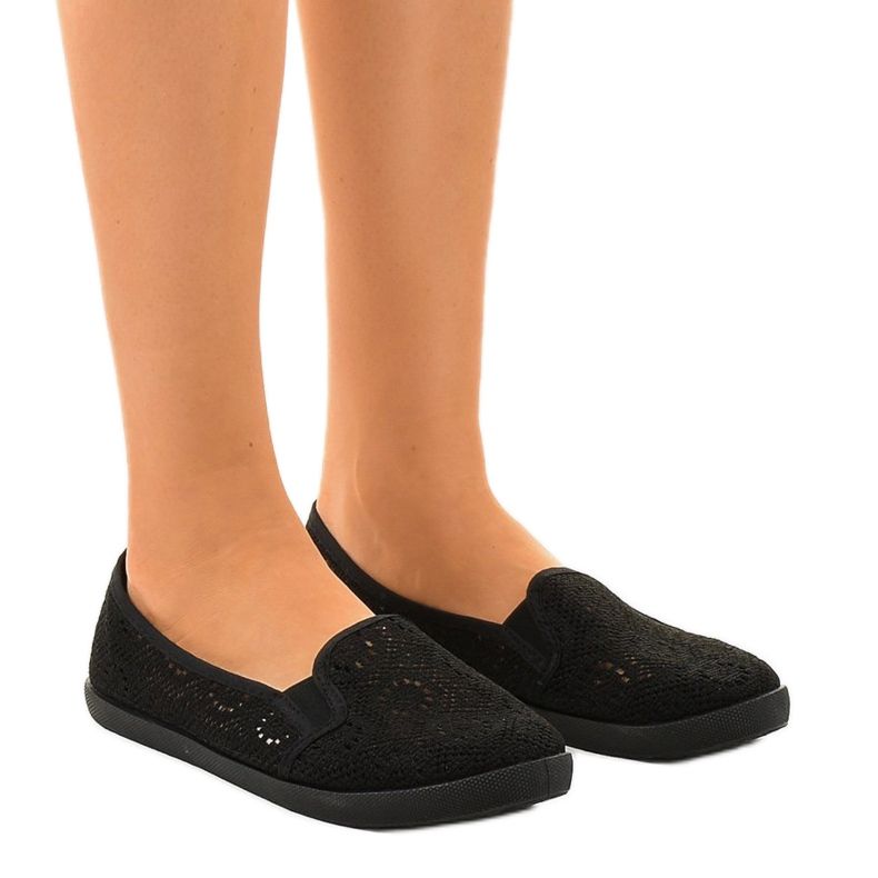 HJ1709 black slip-on openwork sneakers