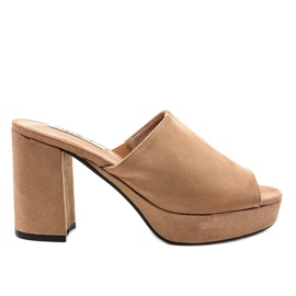 Khaki suede heel slippers 9R17 beige