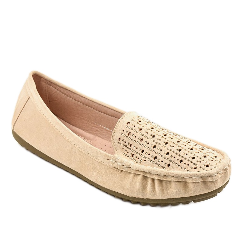 Beige openwork loafers with sequins YSD823Y