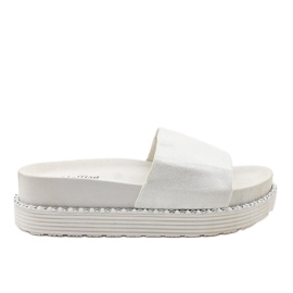 White slippers on a thick sole, brocade suede TL3808