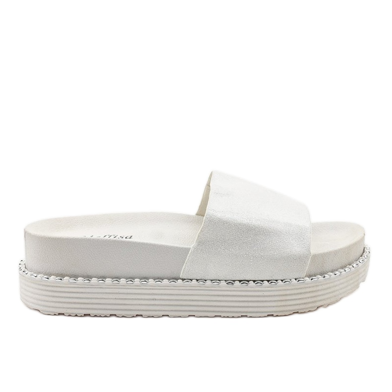 White slippers on a thick sole, brocade suede TL3808
