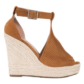 SHELOVET Openwork wedge sandals brown