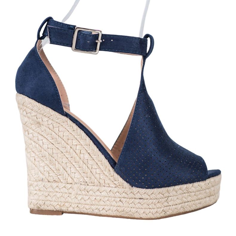 SHELOVET Openwork wedge sandals blue