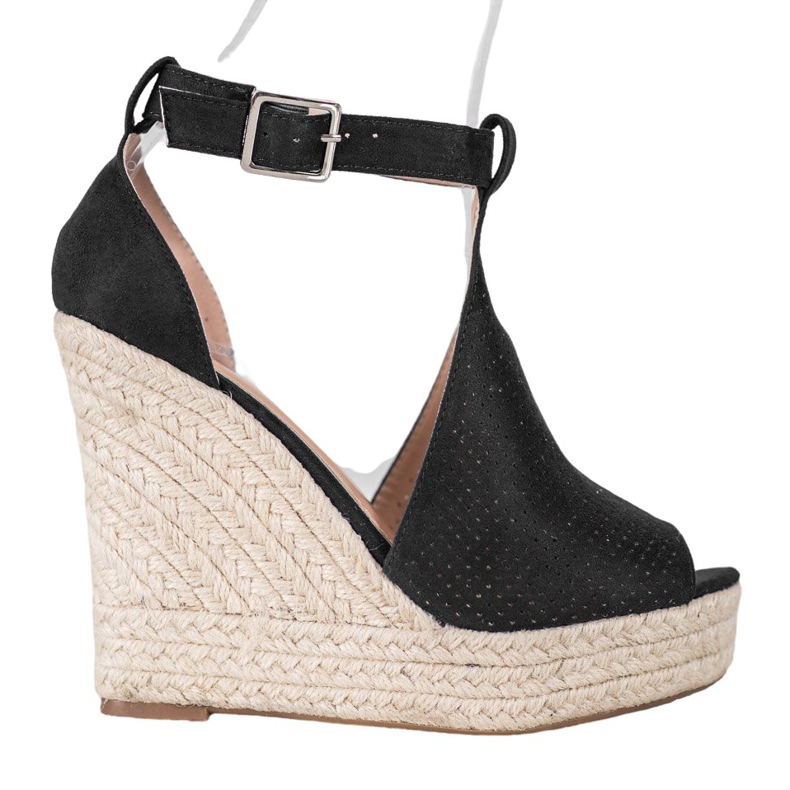 SHELOVET Openwork wedge sandals black