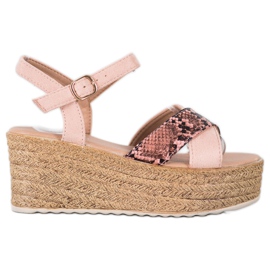 SHELOVET Wedge Sandals Snake Print pink