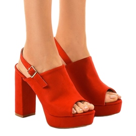 Red high-heeled sandals with an upper 9R05 Red high-heeled sandals with an upper 9R05