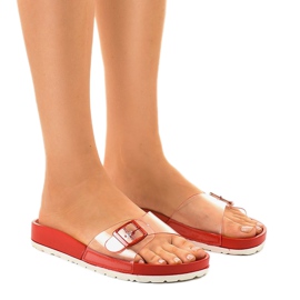 Red transparent slippers with a SE-9606 buckle colorless