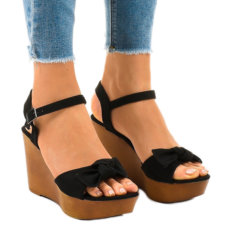 Black suede wedge sandals HY8542