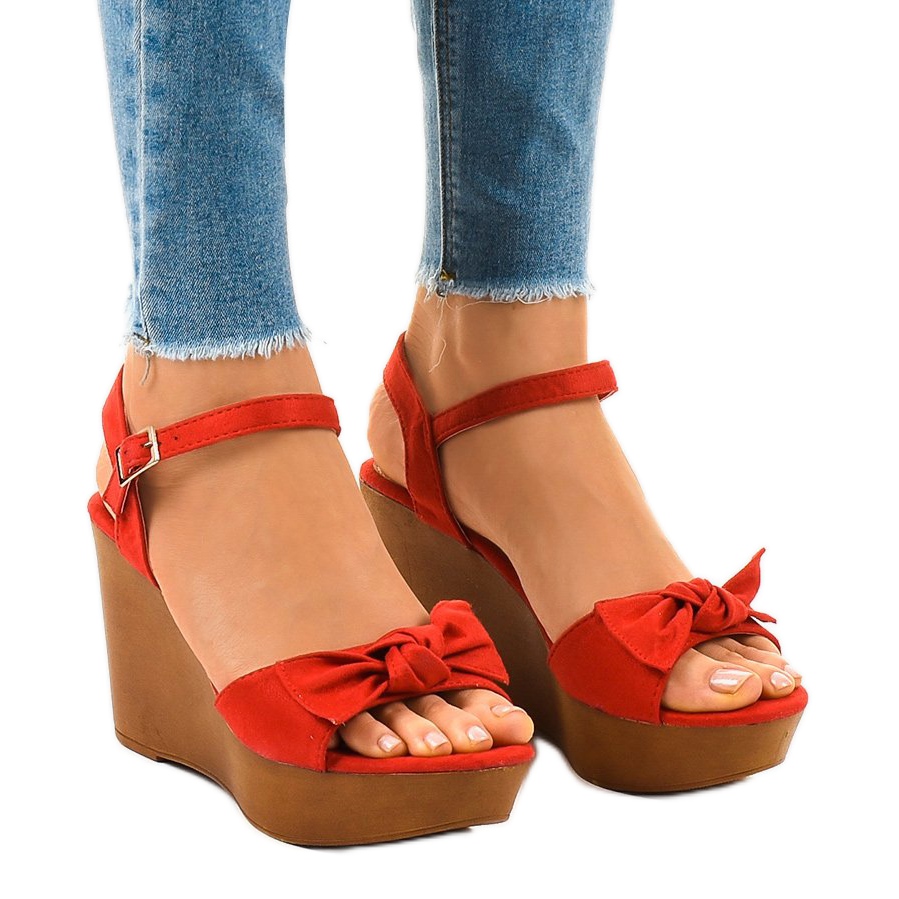 Red suede wedge heels Clearance
