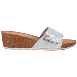 Small Swan Eco Leather Slippers grey