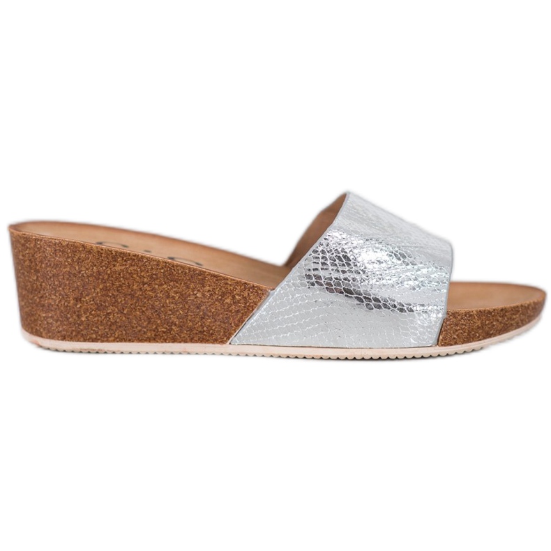 Small Swan Eco Leather Slippers grey