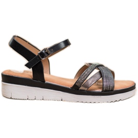 Small Swan Comfortable Sandals With Cubic Zirconia black Small Swan Comfortable Sandals With Cubic Zirconia black