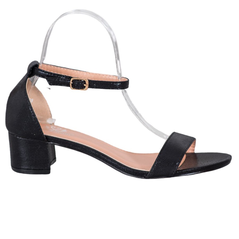 Small Swan Shiny Eco Leather Sandals black