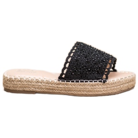 Small Swan Slippers With Crystals black