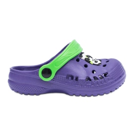 Flameshoes Children's Home Slippers Purple Kroks with Panda green