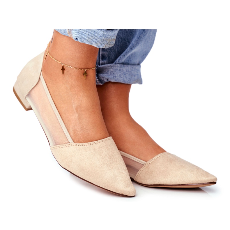 EVE Women's Ballerinas With Mesh Suede Beige Fibe