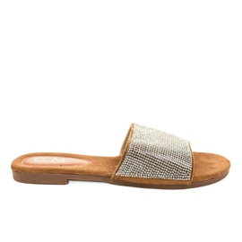 Brown slippers with cubic zirconias 839-761 silver