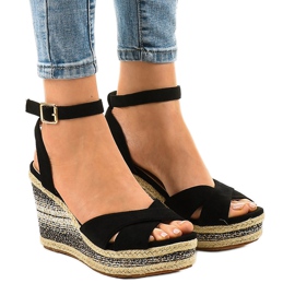 Black wedge sandals espadrilles 150-613