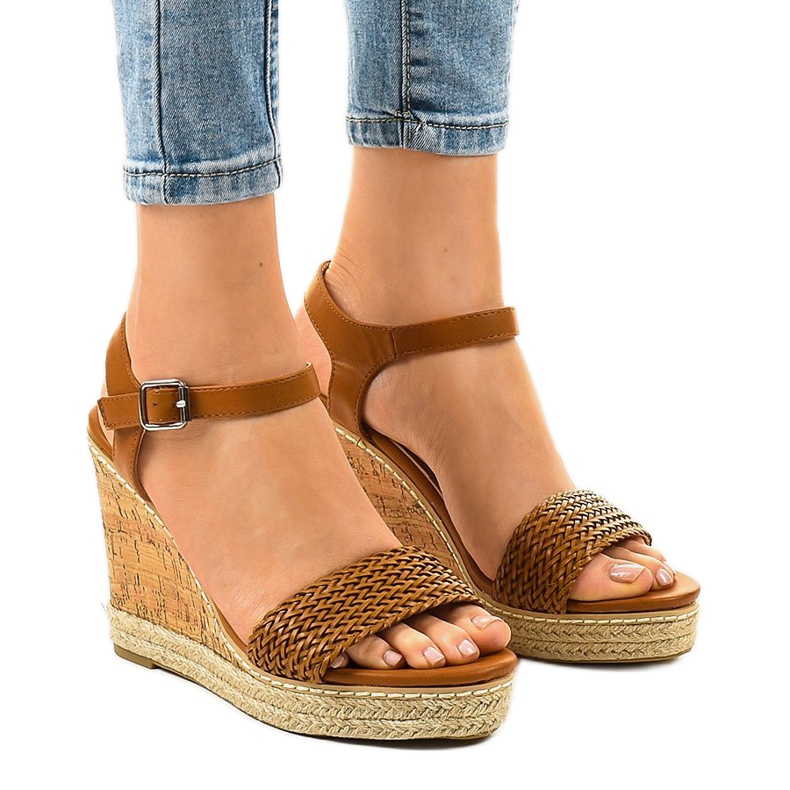 Brown espadrilles wedge sandals 77-105