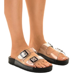 Black transparent slippers with a SE-9605 buckle multicolored Black transparent slippers with a SE-9605 buckle multicolored