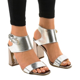 Stylish silver sandals on the post 0354-20 grey