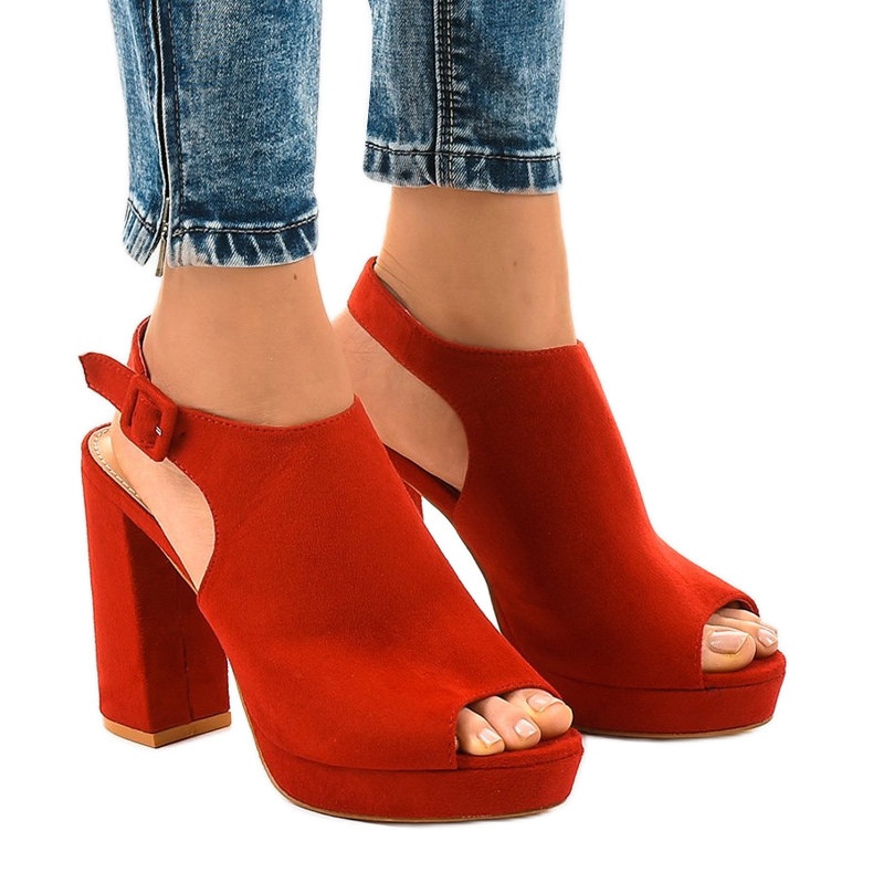 Red suede ankle boots on the 77-103 post