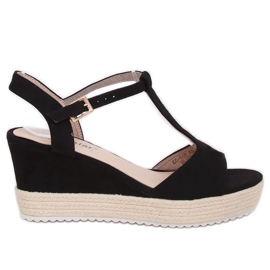 Black GG-60P Black wedge sandals Black GG-60P Black wedge sandals