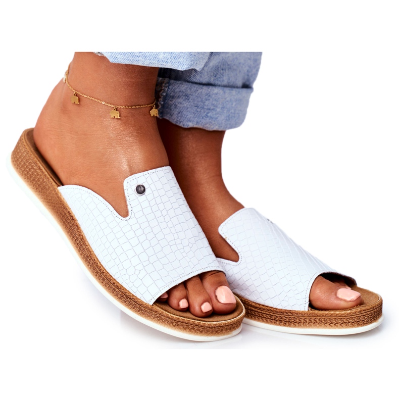 Women's Slippers Elegant Leather White Nicole 2495 Pompey