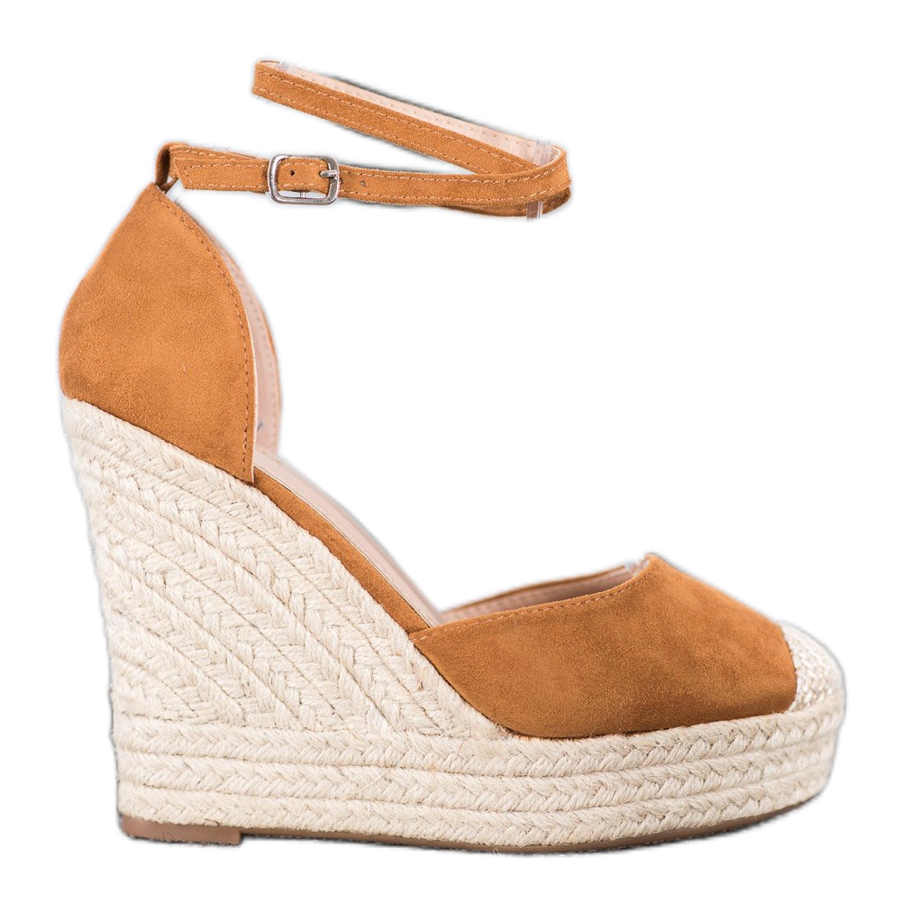 brown high wedges