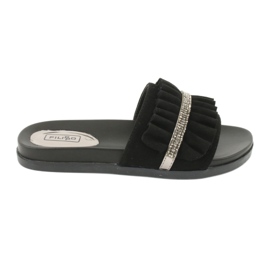 Filippo Black flip flops with frills and zircons Filippo Black flip flops with frills and zircons