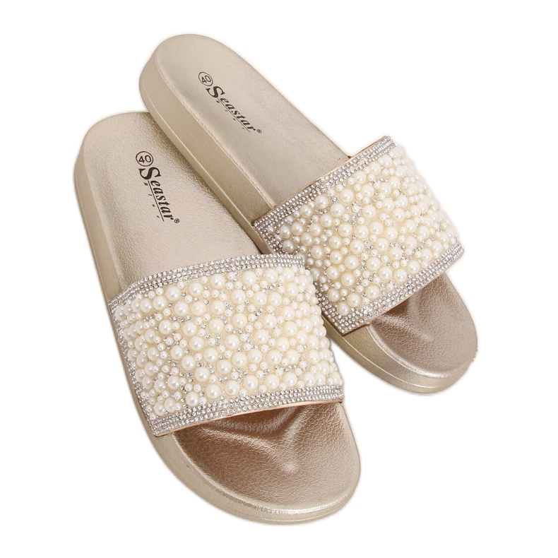 Gold slippers with pearls BG63 Gold golden