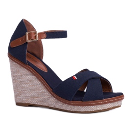 SEA Women's Sandals On Wedge Blue LaMane brown navy blue