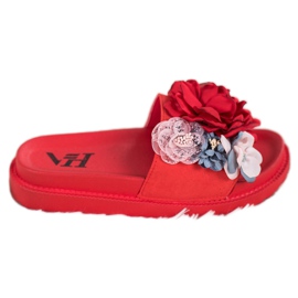 SHELOVET Suede Slippers With Flowers red