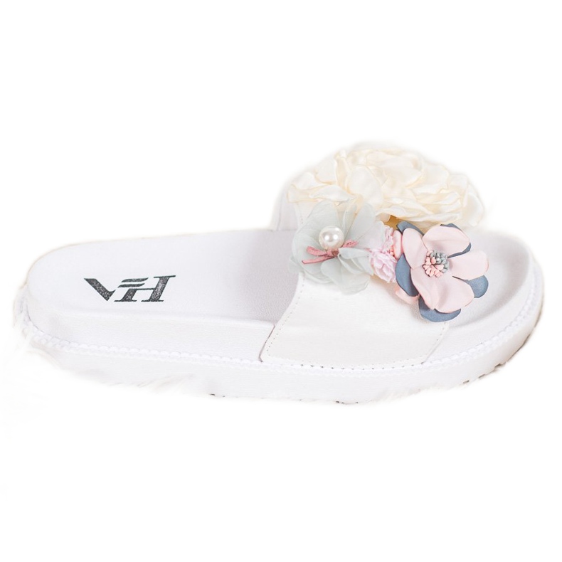 SHELOVET Suede Slippers With Flowers white