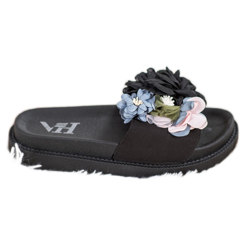 SHELOVET Suede Slippers With Flowers black