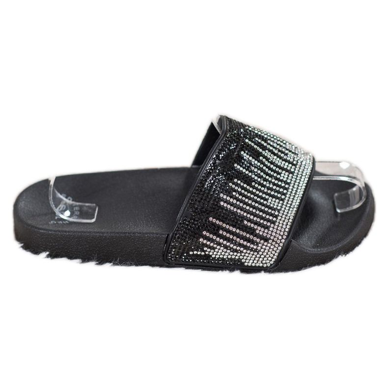 SHELOVET Comfortable Slippers With Cubic Zirconia black