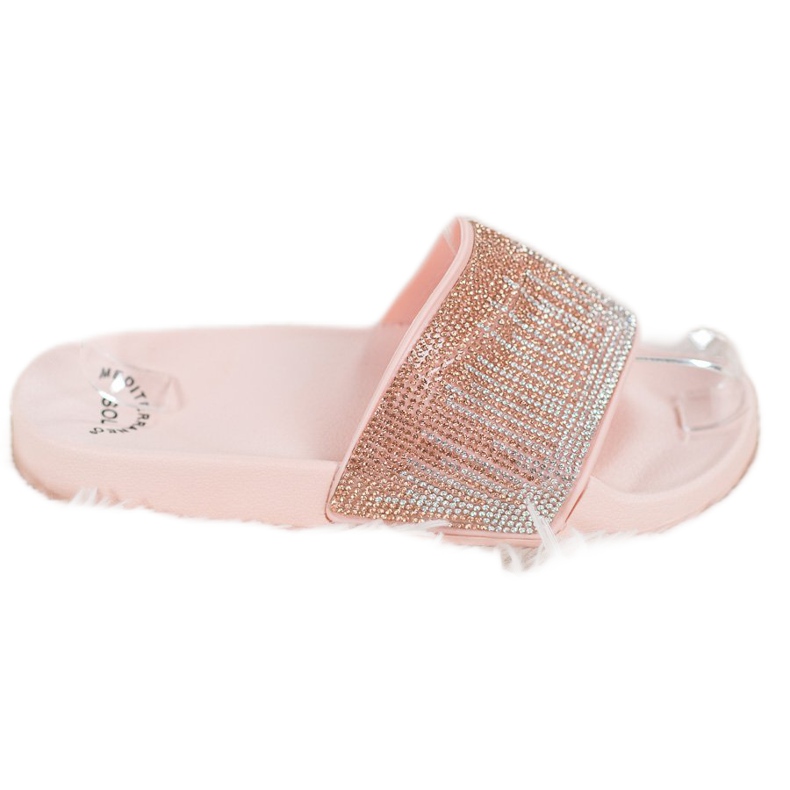 SHELOVET Comfortable Slippers With Cubic Zirconia pink