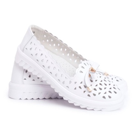 S.Barski Women's Loafers, Openwork Leather LR71515 White Murrieta