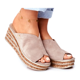 Women's Leather Slippers On Wedge Nicole 2559 Lemonade beige Women's Leather Slippers On Wedge Nicole 2559 Lemonade beige