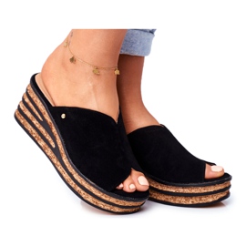 Women's Leather Slippers On Wedge Nicole 2559 Black Lemonade