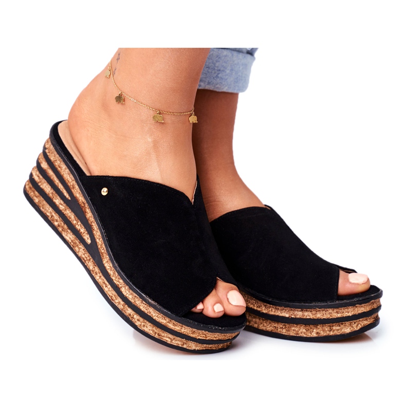 Women's Leather Slippers On Wedge Nicole 2559 Black Lemonade Women's Leather Slippers On Wedge Nicole 2559 Black Lemonade