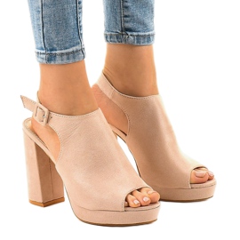 Beige suede boots on the post 77-103