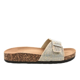 L-1032 beige slippers with a cork sole