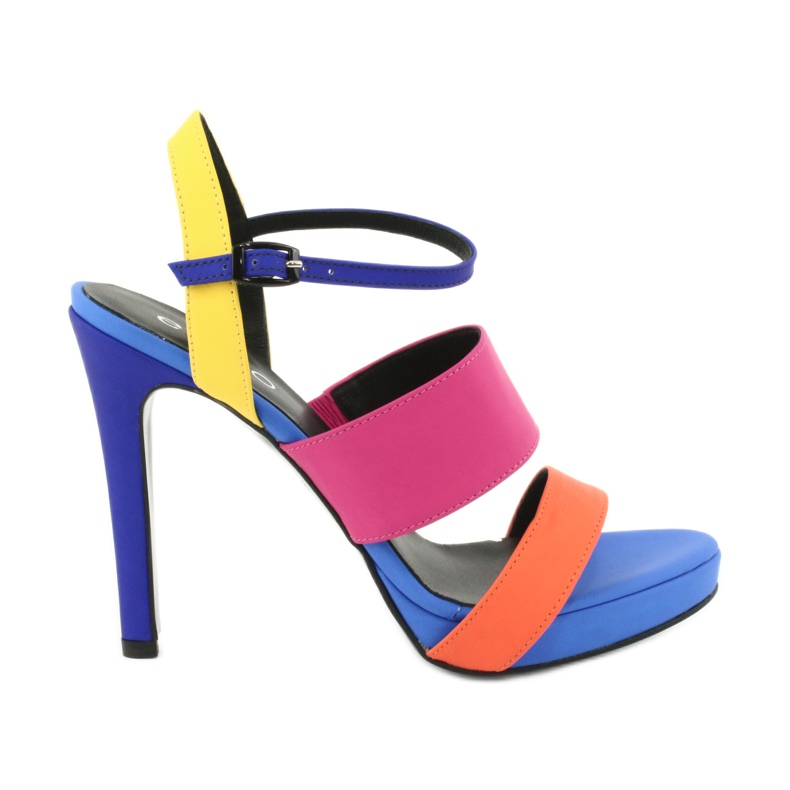 High leather sandals on the Edeo 3338 heel blue orange pink yellow High leather sandals on the Edeo 3338 heel blue orange pink yellow
