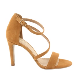 Edeo Women's leather sandals on Szpilka 3344 Rude yellow Edeo Women's leather sandals on Szpilka 3344 Rude yellow