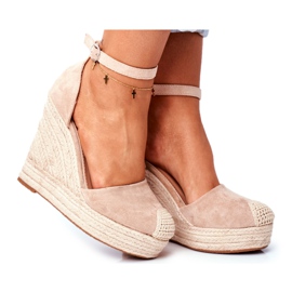 MSMG Women's Sandals On A Wedge Linen Beige Avocado MSMG Women's Sandals On A Wedge Linen Beige Avocado
